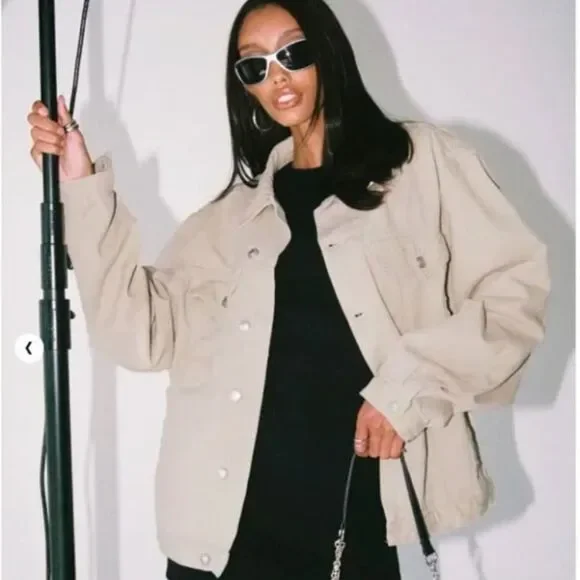 Princess Polly Western Denim Jacket Beige Size XS-S - Picture 2 of 10